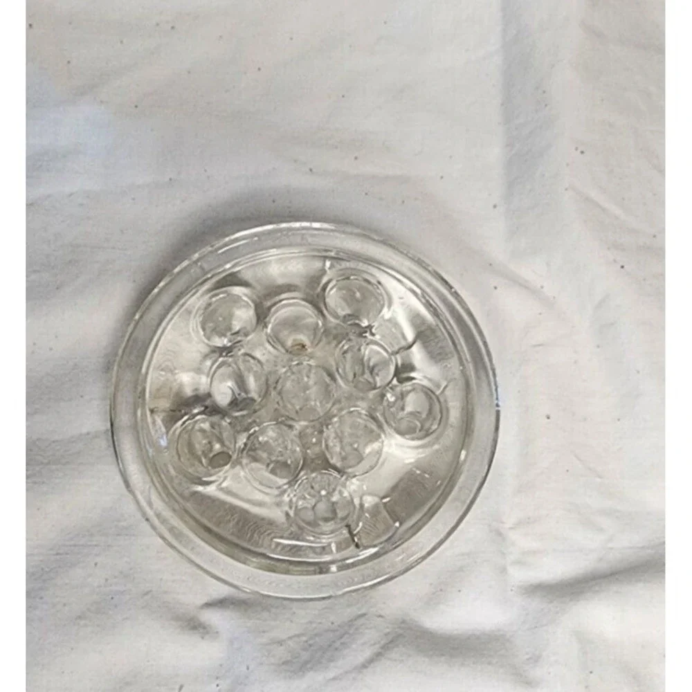VINTAGE MCM 1950's 11 HOLE CLEAR GLASS FLOWER FROG FLORAL ARRANGEMENT
